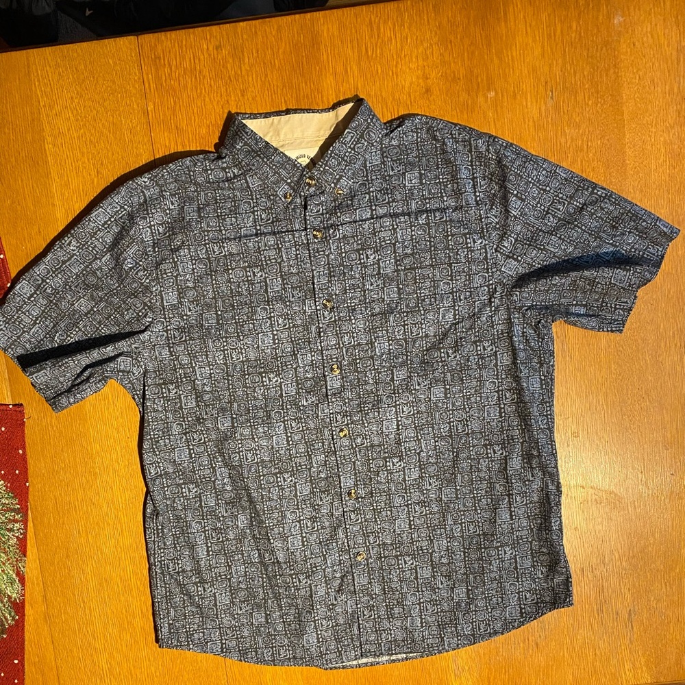 Dubinik Men's‎ XL Blue Hawaiian/geometric Short Sleeve Button-Up Shirt Casual